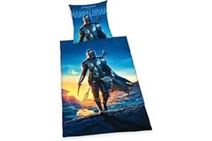 Herding Set di Biancheria Star Wars The Mandalorian, Federa 80 x 80 cm, Copripiumino 135 x 200 cm, Con Zip, 100% Cotone/Renforcé