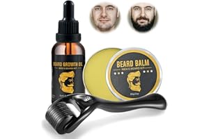 LURELUXE Beard Growth Set with Beard Roller 0.25 mm, 30 ml Beard Oil for Men, 60 g Beard Balm Beard Care Set, for Hair, Beard and Hair Growth, Scented Beard Care, Beard Regrowth