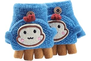 Fannyfuny Strickhandschuhe Kinder Handschuhe Junge Mädchen Halbfinger Fäustlinge Flip-Top Winterhandschuhe mit Plüschfutter Herbst Winter Fingerhandschuhe Kinderhandschuhe Weiche Warme für 1-3 Jahre