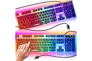 ‎RETOO Retoo Klawiatura gamingowa z dynamiczną diodą RGB LED, trwała i ergonomiczna membrana QWERTY do komputera, precyzyjne i słyszalne przyciski multimedialne, do gier, 43,5 x 14,5 x 2,5 cm