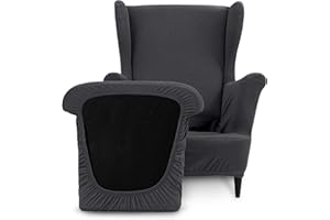 ‎TIANSHU TIANSHU Ohrensessel überzug, Ohrensessel Sesselbezug Enthält 1 Stuhlbezug und 1 Stuhlkissenbezug Stretch rutschfest Sesselschoner Abnehmbarer Sesselhusse Waschbarer (Tippe B, Grau)