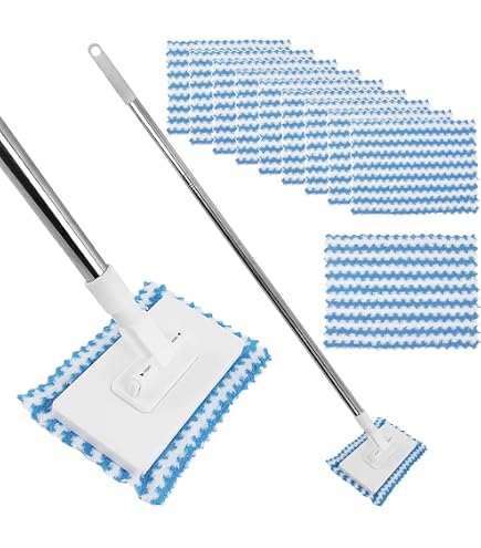 JEHONN Balai Lingette Compatible Swiffer – Serpillère Attrape-Poussière Jetable Ultra-Efficace, Kit 1 Balai + 10 Lingettes Sèches + 10 Humides Pour Sol Bois, Carrelage Et Vinyle