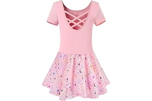 Mulnall Girls Ballet Leotards Dance Tutu Skirt Toddlers Dance Outfit Training Wear Dress Criss Cross Straps Back Shiny Sequin