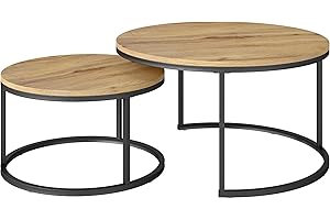 Soayone Runder Couchtisch Holz, Satztische fürs Wohnzimmer Tisch für Couch, Moderne Couchtische, Couchtisch Eiche, Coffee Table Living Room, 80 x 80 cm & 60 x 60 cm