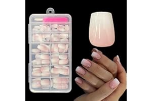 ZAHRVIA Kit De Faux Ongles, Faux Ongles Naturels Roses Court Carré Dégradés, Faux Ongle Acryliques en Amande à Bouts Roses, 120Pcs Glossy Full Cover Stick on Nails (Gradient Short Square)