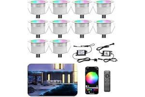 INDARUN RGBW WiFi Led Decking Lights Waterproof IP67 Ø31MM 12V - Led Plinth Light Kits for Terrace/Patio/Path/Wall/Garden/Indoor Outdoor Decor, 10 Packs