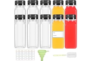 Yoosso 10 Pack 13.6oz/400ml Plastic Juice Bottles with Tamper Seal Lids Reusable Shot Bottles with Lids for Storing Juices, Water and Other Homemade Beverages