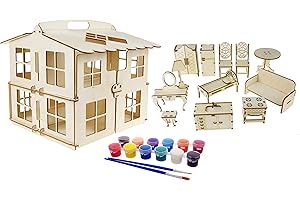SafeCore dolls' house with furniture for self-assembly and painting. A wooden, eco-friendly set for children.