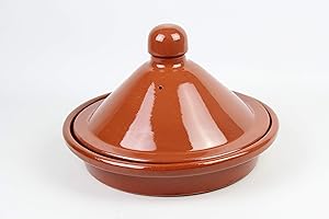 ARTESANIAROCA Tajin de barro esmaltado. MADE IN SPAIN. Medidas conjunto 32cm diámetro x 32cm altura.plato 32cm diámetro x 6 cm altura, de la tapa 29cm diámetro x 17cm altura.