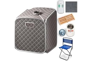 ‎HOMASIS HOMASIS Mini Dampfsauna tragbar, Heimsauna mit Dampfgenerator 2 L, Sauna für Zuhause mit Fernbedienung, 9 Temperaturstufen & Timer, Mobile Saunazelt mit Klappstuhl & Fußmassagegerät (Grau)