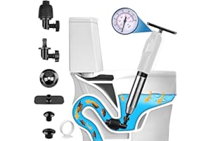 Wenbones Déboucheur WC Ventouse Haute Pression avec Baromètre, 3 Têtes de Piston et Gonfleur pour Évier, Baignoire, Douche, 4 Accessoires Complet pour Dégorgement Éfficient (2e, Blanc)