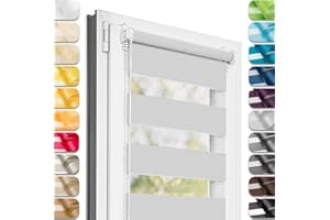 ‎ESTIKA Estika Doppelrollo Klemmfix ohne Bohren - 95 cm x 120 cm - Hellgrau - 27 Stoff Farben, Tag und Nacht Duo Rollo, Rollos für Fenster ohne Bohren, Fenster sichtschutz (95 cm Stoffbreite)