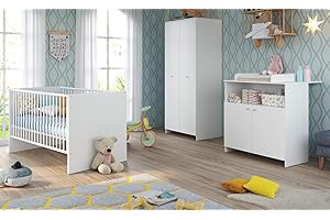 TRENDTEAM SMART LIVING NIKO Chambre bébé complete : lit 70*140cm + commode + armoire - blanc