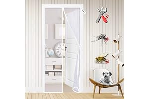 AWMDER Mosquitera Imanes Magnetica, 150 x 220 cm Cortina Puerta Exterior Magnética Automático con Durable para Terraza Evita el Paso de Insectos Blanco