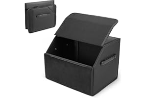 TranRantic Car Boot Organiser, 38x31x30cm Trunk Organiser Storage, Foldable Collapsible Car Boot Tidy Box with Cover, Durable Storage Accessories with Handles (Black)