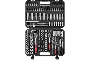Ginour 202-Piece Socket Set, Tool Set with 1/4", 3/8", 1/2" Quick Release Ratchets, Sockets, Bits & Bit Socket, Universal Joint, Extensions, Adapters for Car Repair, DIY