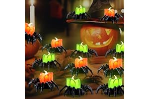 4TH Emotion 12PCS Halloween Spider Tea Lights with Battery, Halloween Tea Lights, Pumpkin Halloween Candle Lamp for Halloween Party Table Decorations 8.5×7×5cm