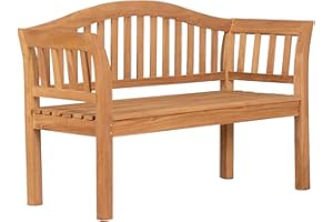 ‎MR. DEKO MR. DEKO® Gartenbank Wave Teakholz | Holzbank mit Lehne | Friesenbank für draußen | 2-Sitzer 128x53x85 cm | Sitzbank massiv & wetterfest für den Garten Balkon Terrasse | Parkbank zum Relaxen