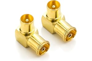 deleyCON 2 Pezzi 90° IEC Adattatore Angolare Spina Angolare SET Placcato Oro Angolo 90 Gradi Spina Coassiale per Radio Cavo TV DVB-T DVB-T2 HD