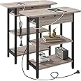 LIDYUK End Table with Charging Station, Set of 2 Flip Top Narrow Side Table for Small Spaces, Nightstands Set of 2 for Bedroom, End Tables Living Room with Storage Shelves, Greige