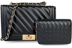 sea tear – Bolso Mujer Elegante Negro con Cadena Ajustable a Dos Alturas, Monedero a Juego y Toques Dorados Sofisticados | Bolso Pequeño Tipo Bandolera para Fiesta, Diario y Regalo