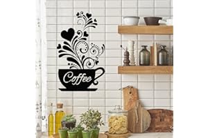 POCHY Stickers Muraux Café Sticker Mural Grains de Café Tasse à Café Motif Artistique Autocollant Mural Cuisine Salle à Manger Décoration Murale