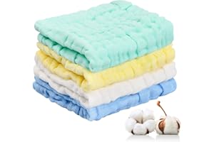 ORENGE 4 Pezzi Mussole Neonato Asciugamani Bambini Bagnetto Mussola Panni Bambini per Bagno Regalo 6 Strati di Garza Asciugamani per Neonati Bebè Maschio Femmina Neonato Accessori Pelle Sensibile 24x24cm
