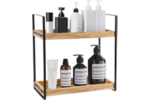 ‎MUCOOS MUCOOS Standregal Badezimmer Organizer, Feuchtigkeitsgeschützt Holzregal Badezimmer, Regal Holz mit Metallgestell, Multifunktionales Gewürzregal, Schreibtisch-Organizer für Küche, Braun