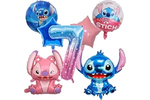 LGUZAKO 7Pack Stitch Foil Balloons, 7th Party Balloons Birthday Party Decorations Foil Balloons for Kid's Birthday Party Favors