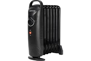 MONHOUSE 7 Fins Compact Oil Filled Radiator - Electric Heater with Adjustable Thermostat - Overheat Protection - Power Indicator Light - Easy Access Carry Handle - 700W - Black