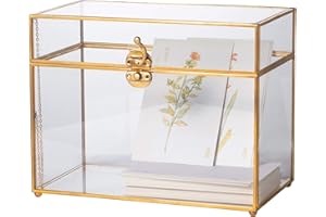 NCYP 25x14,2x19,6 cm Goldfarben Glaskarten Box, Handgefertigt Messing Vintage Rechteckige Form mit Fuß für Hochzeitseingaben, Andenken, Tafelaufsatz (nur Glasbox)
