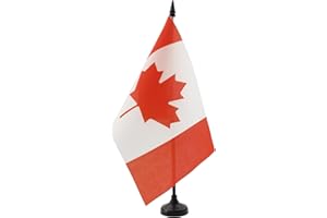 AZ FLAG - Drapeau De Table Canada 21x14 cm - Petit Drapeau Canadien De Bureau 100% Polyester Avec Hampe De 25cm Et Socle En Plastique Noir