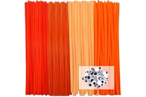 TOAOB THE ONE AND ONLY BABY TOAOB Limpiador de pipas de 4 colores naranja diferentes para manualidades, 200 unidades, alambre de chenilla, limpiador de pipas largo 30 cm x 6 mm, limpiador de tuberías para manualidades con ojos