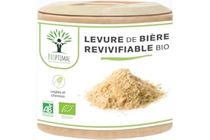 BIOPTIMAL NUTRITION NATURELLE Levure de Bière Bio Revivifiable - Bioptimal - Complément alimentaire - Vivante & Active - Peau Cheveux Ongles - Digestion Transit Probiotique - Fabriqué en France - Certifié par Ecocert - 60 gélules