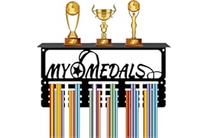 CREATCABIN Medaglia Trofeo Porta Medaglie Espositore Appendiabiti Ripiano Sport 4 File Montaggio A Parete Tenere 70+ Medaglie per Ginnastica Danza Calcio Gara Corsa Nuoto Rack 40x20cm-Le Mie Medaglie
