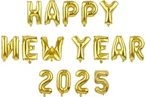 MIAHART 2025 HAPPY NEW YEAR Luftballons Set Alu-Goldfolie 16 Zoll Ballon Silvester Party Supplies Buchstaben und Zahlen Neujahr Dekorationen 2025