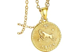 Bandmax Girls Zodiac Signs Necklace 18K Gold Plated Dainty Medallion Necklace Constellation Jewelry for Boys Gold Coin Pendant with Chain, 20+2Inch