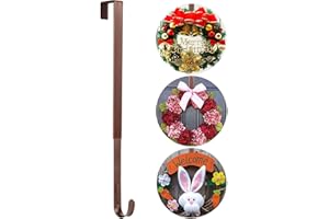 ABCHCHS Wreath Hanger for Front Door - Adjustable Length 15-25 Inch Metal Door Hanger - 20 lbs Larger - Over Door Hooks for Hanging Welcome Sign- Wreath Holder for Christmas Decorations（Bronze