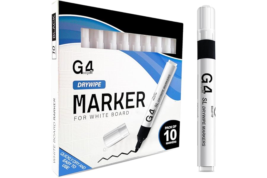 G4GADGET Nice Style Pack of 10 Non-Toxic Ink Black Colour Whiteboard Dry Wipe Marker Pens Bullet Tip