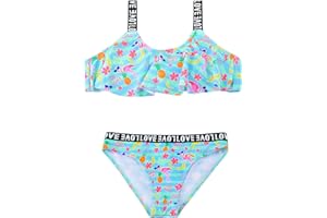 POWER FLOWER Maillot de Bain Filles 2 Pieces Bikini Maillot de Bain Maillots Deux Pièces Fille Ébouriffer pour Les Tout-Petits de 4 à 16 Ans