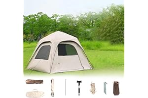 Gziztx 4-6 Person Pop Up Tent, Double Layer Heightening Dome Tent, Waterproof & Windproof, Quick Setup, Spacious Space, Sun Protection, Strong Wind Resistance, Khaki