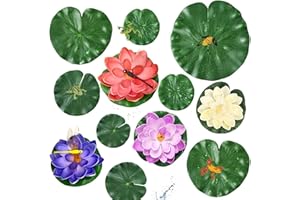 ZHIQIN 26 Pieces Floating Pond Plants Set Artificial Lotus Floating Water Lilies with Artificial dragonfly frog Lotus Leaves for Pond Fountain Garden Pool Fish Pond Aquarium Decoration