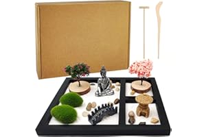 LuXianYS Zen Sand Meditations-Ornamente,Zen Garten Set,Zen Garten Zubehör, Mini Meditation Rock und Sand Garden Holzsockel, Weißer Sand, Zen-Ornament für zu Hause, Büro chinesisches Ornament