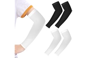 Telooco 2 Pares Mangas Niños Mangas de Protección Solar Protectores de Brazos Negro Blanco Seda de Hielo Comprimida Anti-UV Anticortes para Niños y Niñas