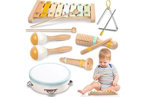 Fortand Instrument de Musique Enfant, Jouets Musicaux Montessori en Bois pour Bébé avec Xylophone et Tambour, Ensemble de Percussion pour Cadeau Fille Garçons