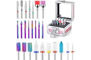 ANKEY 25Pcs Nail Drill Bits Set with Holder, 3/32 Inch Ceramic Tungsten Carbide Diamond Nail Drill Bit Cuticle Efile Remover for Home Salon Manicure Pedicure Acrylic Gel Polish