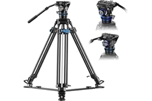 SIRUI Trípode de Video de 178 cm con Cabeza Fluida Hidráulica S5, Trípode de Fibra de Carbono con Sistema Rápido y Doble Placa QR, Carga Máxima de 8 kg, Compatible con Cámaras Profesionales, SQ75+S5