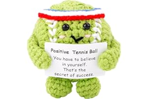AICHUANG Positive Tennis Ball, Handmade Crochet Motivational Tennis Doll with Inspirational Card for Unique Sports Decor for Sports Lover Spirit Parties