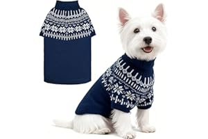 EXPAWLORER Turtleneck Dog Jumper - Knitted Dog Clothes in Fair Isle Snowflake Patterns, Warm Comfortable Puppy Jumper Pet Sweater with Sleeves, Winter Pet Outfit Pullover for Dogs Cats, Blue Medium
