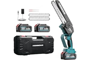 KIESBOHR Akku-Kettensäge, 8 Zoll mini kettensäge mit Kettenschmiersystem(Lithium-Ionen 21V, Bürstenloser Elektromotor, 2 Akkus 4000mAh, 2 Ketten) Batteriebetrieben